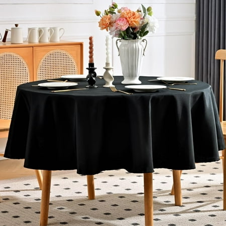 

XIACOCO-Round Tablecloth Water And Stain Resistant Washable Table Cloth Selected Wrinkle Free Polyester Circular Table Cover For Dining Parties Camping (60 Inch Black)