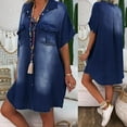thumbnail image 2 of AOOCHASLIY Summer Clothes Womens Dresses Women's Plus Size Asymetric Denim Dresses Batwing Short Sleeve Knee Length Dress, 2 of 8