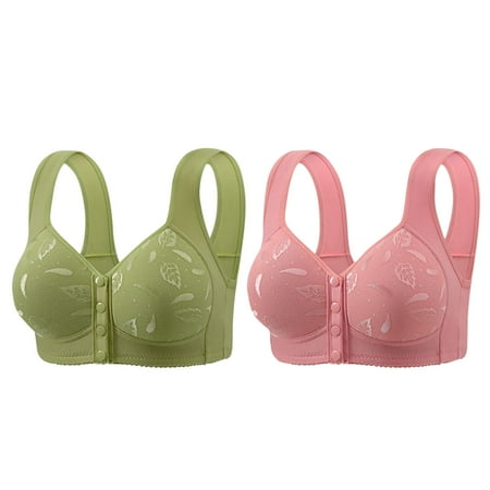 REORIAFEE Seamless Bras for Women 2 Pack Front Closure Gathered Together Wireless Bras Solid Brassiere Comfy Wide Strap Breathable Corset Underwear Comfortable Classic Support Lingerie Hot Pink XXXXL