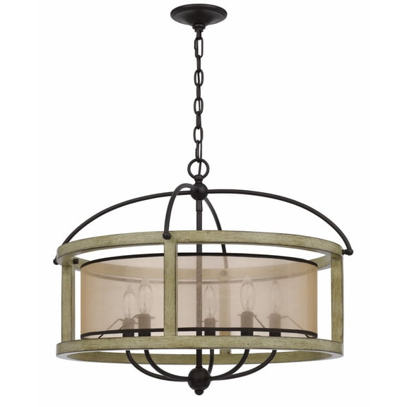 Cal Lighting Palencia 5-Light Round Chandelier with Organza Shade in Oak/Black