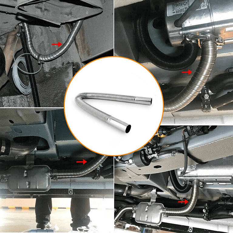 180cm Exhaust Pipe Hose Parking Air Heater Tank Diesel Vent Hose Stainless  Steel With 2 Clamps