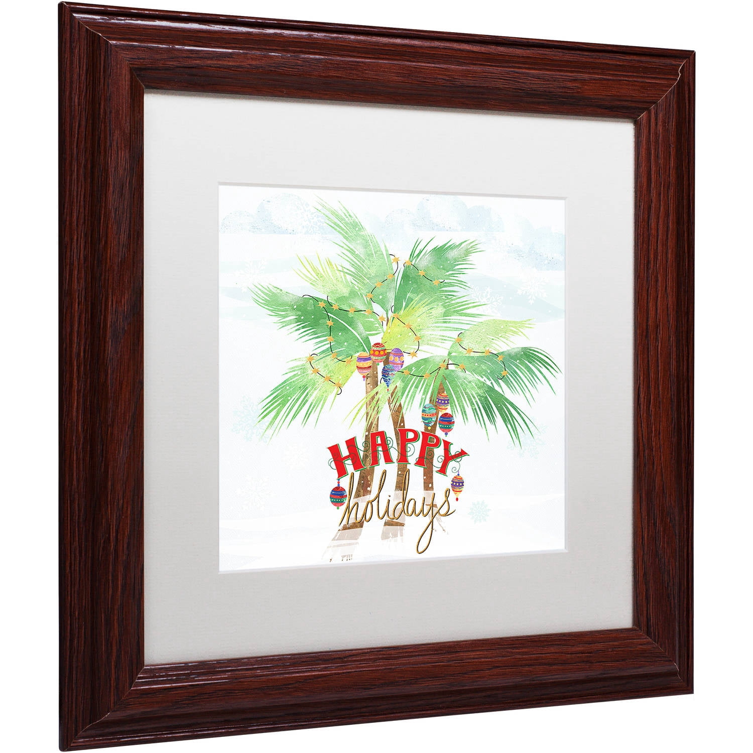 Trademark Fine Art "Xmas Palm Trees" Canvas Art by Lisa Powell Braun, White Matte, Wood Frame
