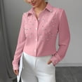 thumbnail image 2 of TaTaai Women's Loose Fit Blouse Long Sleeve Solid Color Pearl Button Collar Design Casual Office Shirt Fashion Polyester Top Gift, 2 of 6