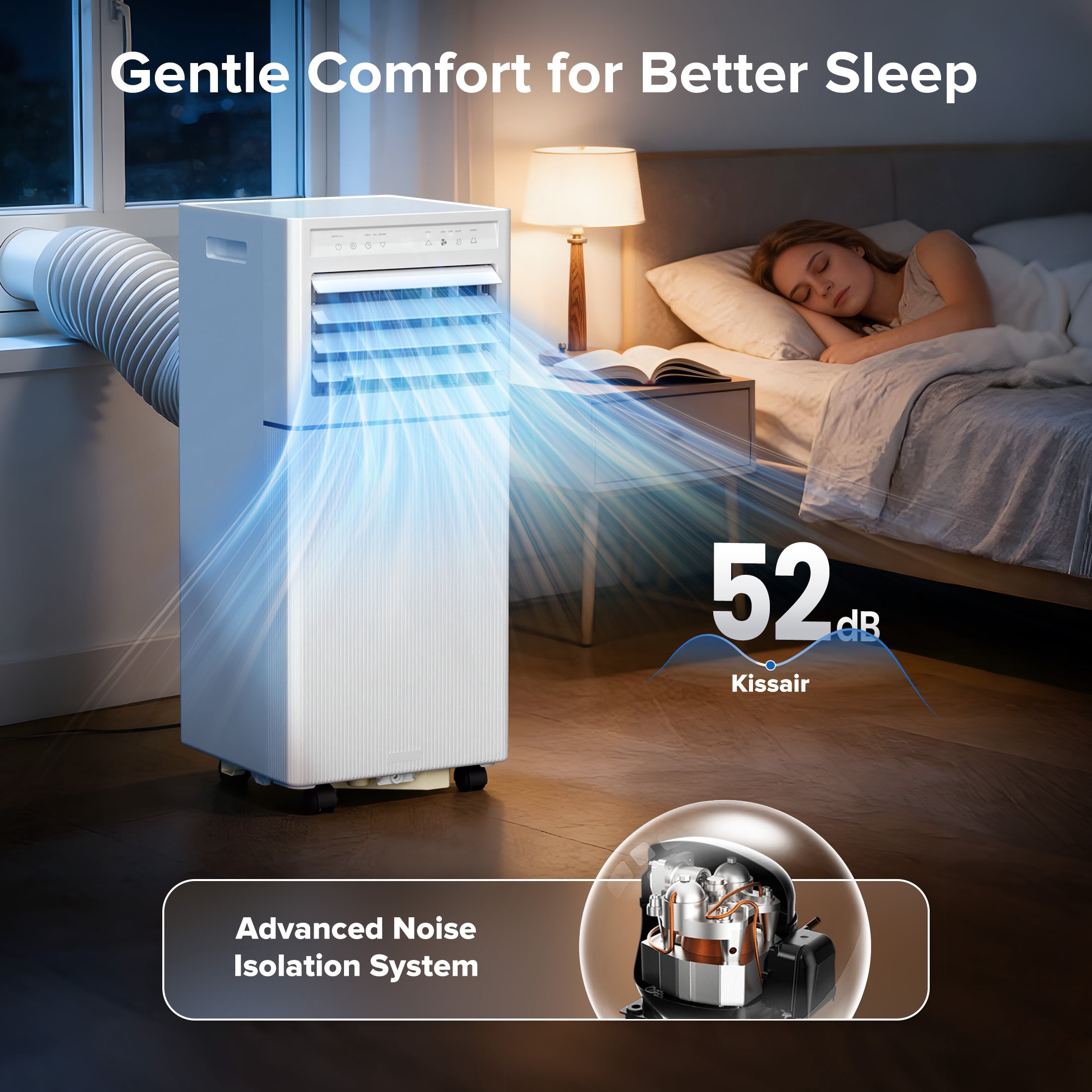 KISSAIR Portable Air Conditioner 10000 BTU Ashrae, 4-in-1 Portable AC, Dehumidifier & Fan with 24-Hour Timer/Remote Control/Windows Kit (White)