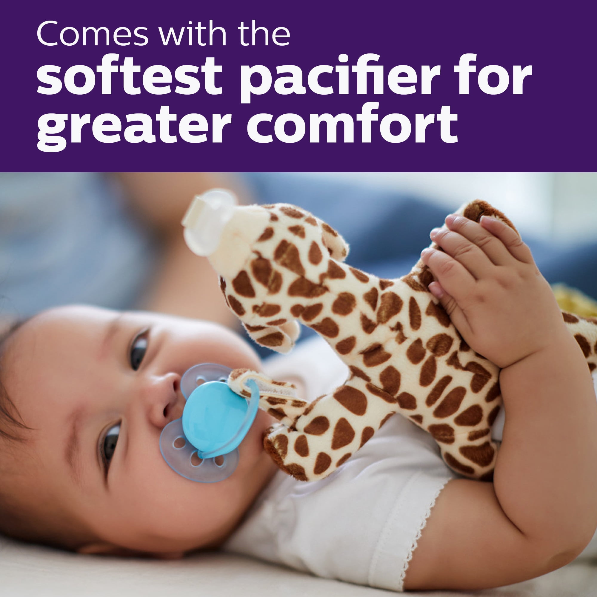 Philips Avent Ultra Soft Snuggle Pacifier Holder with Detachable Pacifier, Giraffe, 0-6M, SCF348/01