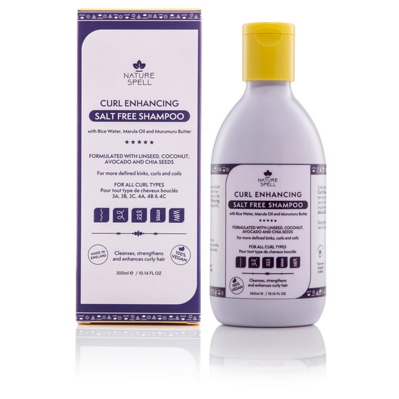 Nature Spell Shampooing Rehausseur de Boucles pour Cheveux Bouclés, 10.14 Fl Oz, Shampooing pour Boucles Infusé à l'Eau de Riz et aux Graines de Lin
