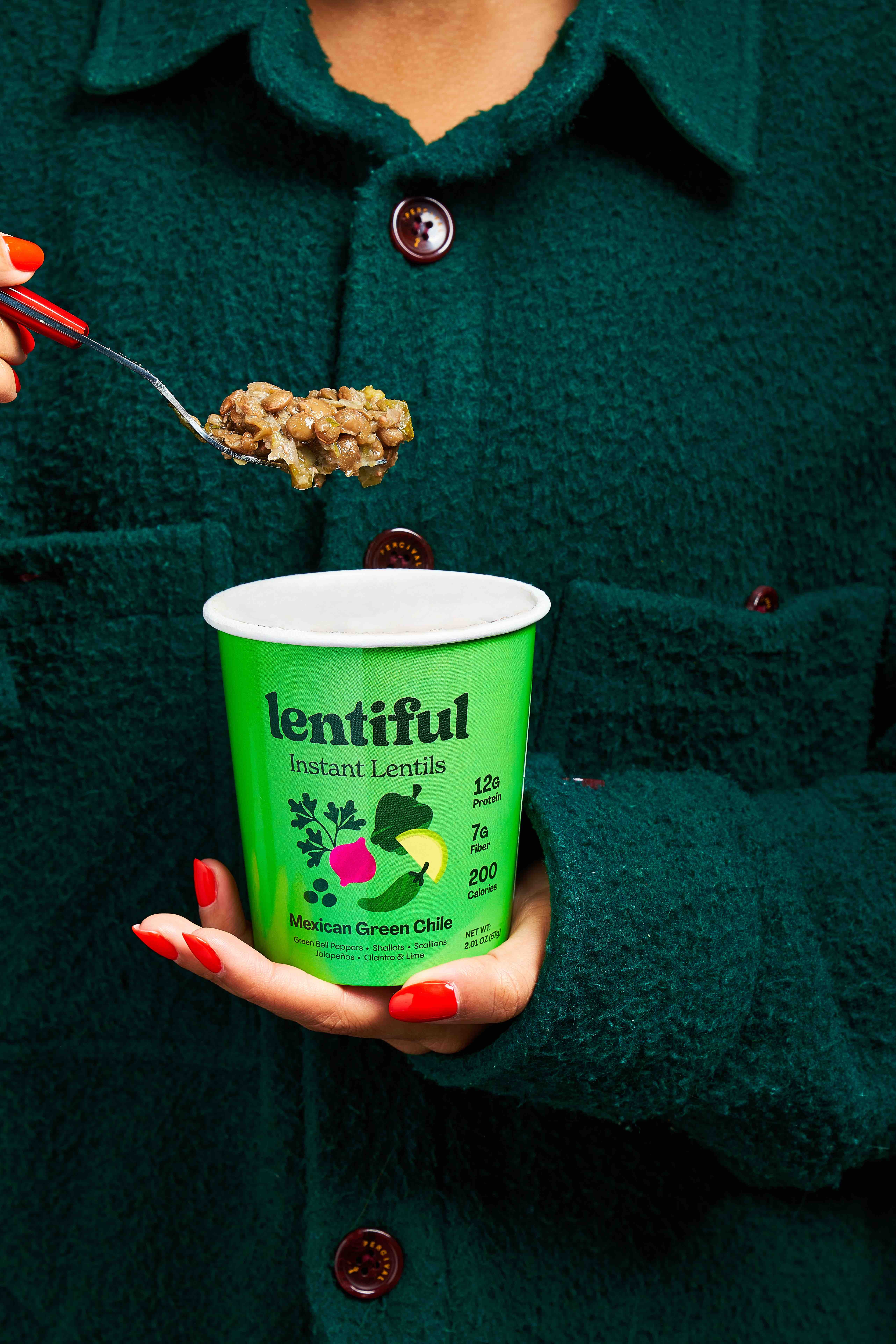 Lentiful Mexican Green Chile Instant Lentils - Vegan, Gluten-Free, Ready-to-Eat, Meal in Cup, 57g