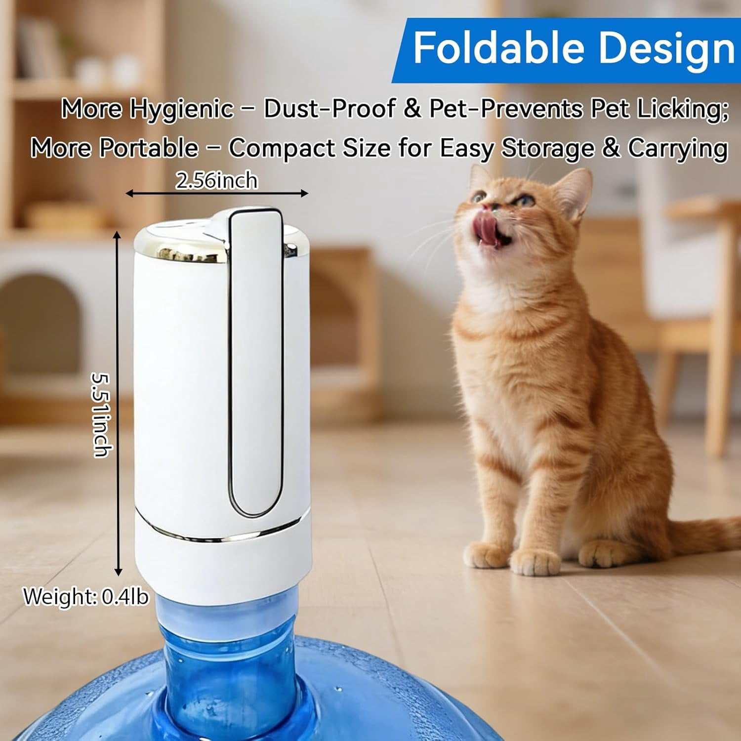 Water Dispenser for 5 Gallon Bottle, Automatic Water Pump with Foldable Spout, USB Rechargeable, Portable Water Jug Dispenser for Camping, , Office