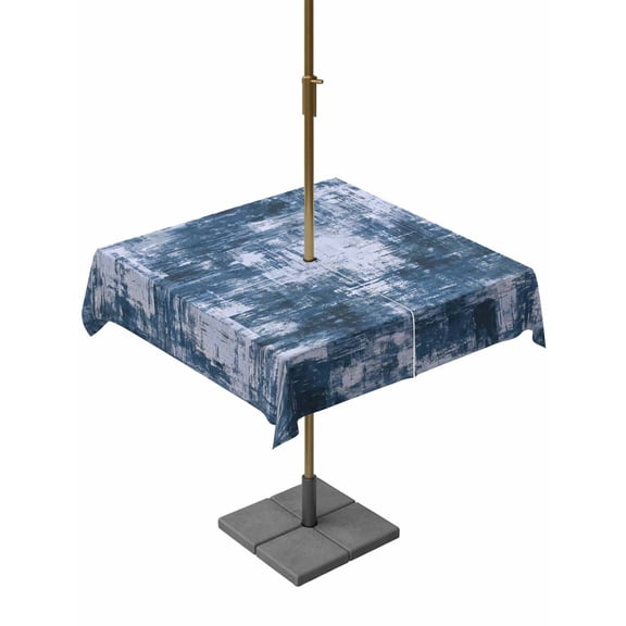 Outdoor Tablecloths with Umbrella Hole & Zipper, Navy Blue Ombre 60x60 Inch Square Tablecloths, Gradient Abstract Art Vintage Waterproof Table Cloth, Patio/Pool/Picnic Table Covers