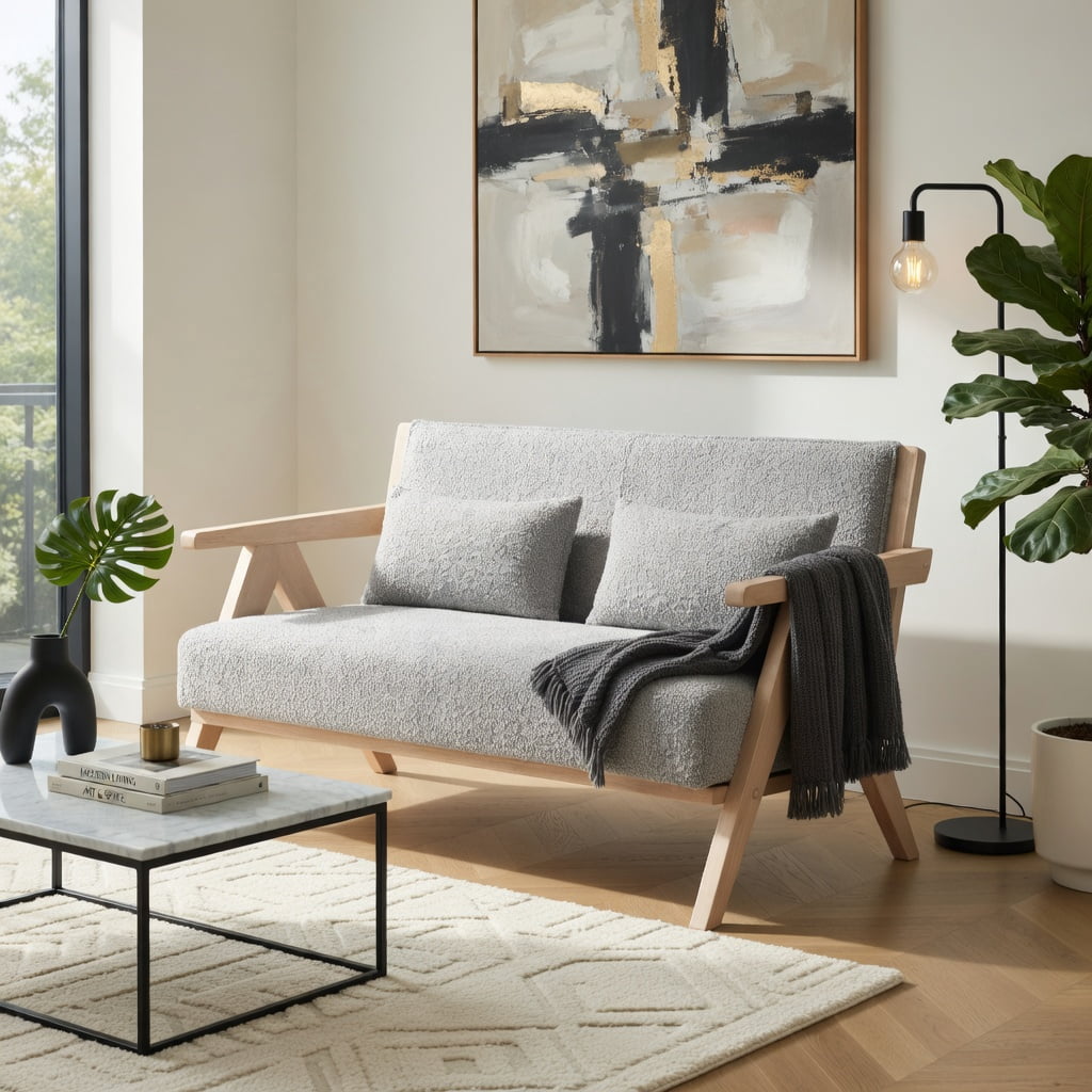Hommoo Compact Loveseat Sofa, Chenille Fabric Rubber Wood Frame, Pocket Spring Cushion, 43" W, 500 lb Capacity, Gray