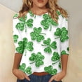 thumbnail image 2 of JFHHQ T-Shirt à Imprimé Floral pour Femmes, Col Rond Confortable, Manches Trois-Quarts, Blanc, 2 of 4