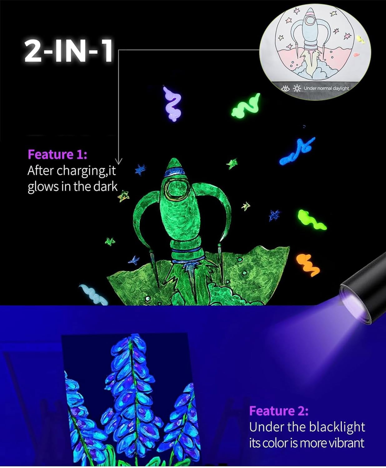 Fantastory Glow in The Dark Paint - 10 Bright Colors (30ml/1oz) for Halloween Decor & Art Painting