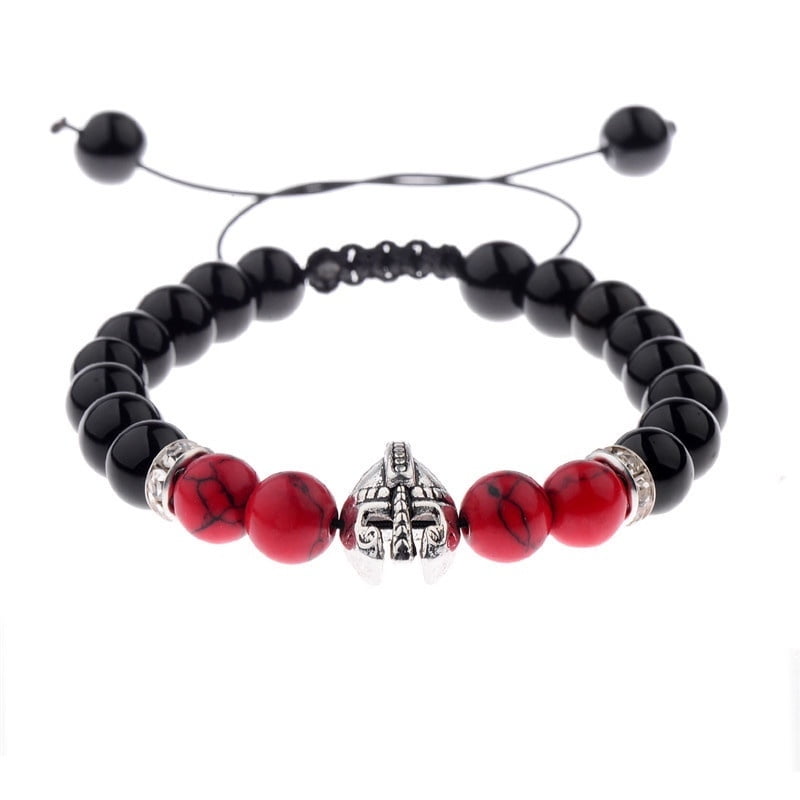 Men's Black Lava Stone Spartan Helmet Beaded Gold Silver Bracelets Cheapest 8mm Men's Black Lava Stone Spartan Helmet Beaded Gold Silver Bracelets Cheapest 8mm