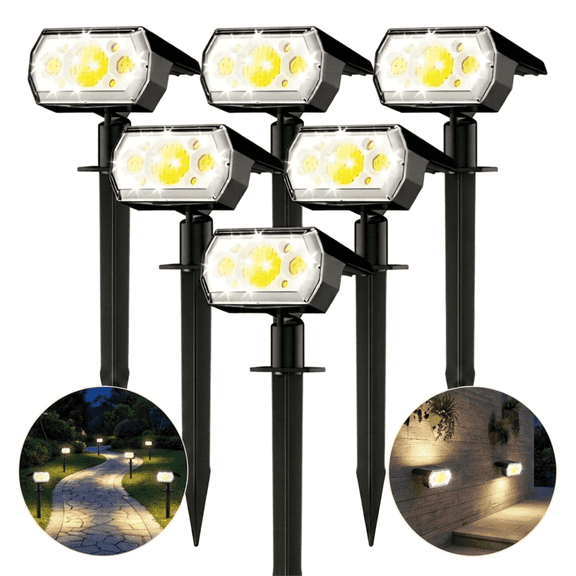 VOLIVO Solar Outdoor Lights, 64 LEDs, 3 Brightness Modes, Dusk to Dawn Sensor, Waterproof, Decorative for Yard Patio Garden Walkway, 6 Pack, White