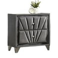 thumbnail image 6 of Velvet Nightstand – 28" Tall (26.4"W) – Gray Upholstered w/ Chrome Legs – Crystal Knobs + Glass Top – Hollywood Glam Bedroom Statement, 6 of 7