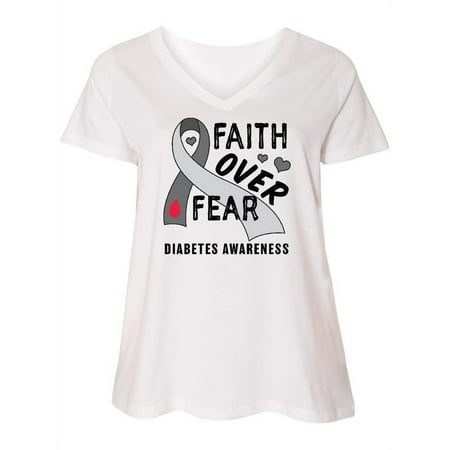 

Inktastic Diabetes Awareness Faith over Fear Women s Plus Size V-Neck