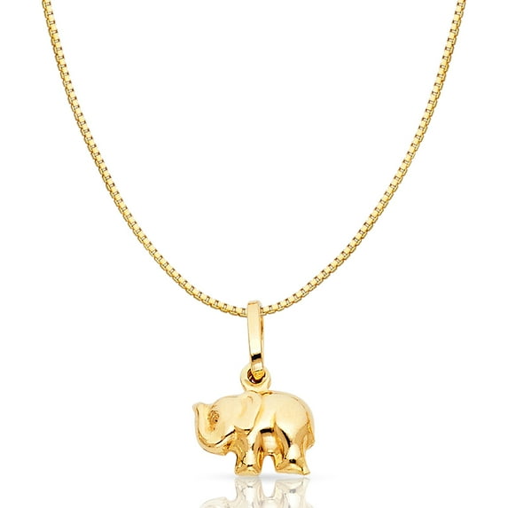 14K Yellow Gold Elephant Strength & Luck Charm Pendant with 0.8mm Box Chain Necklace - 18"