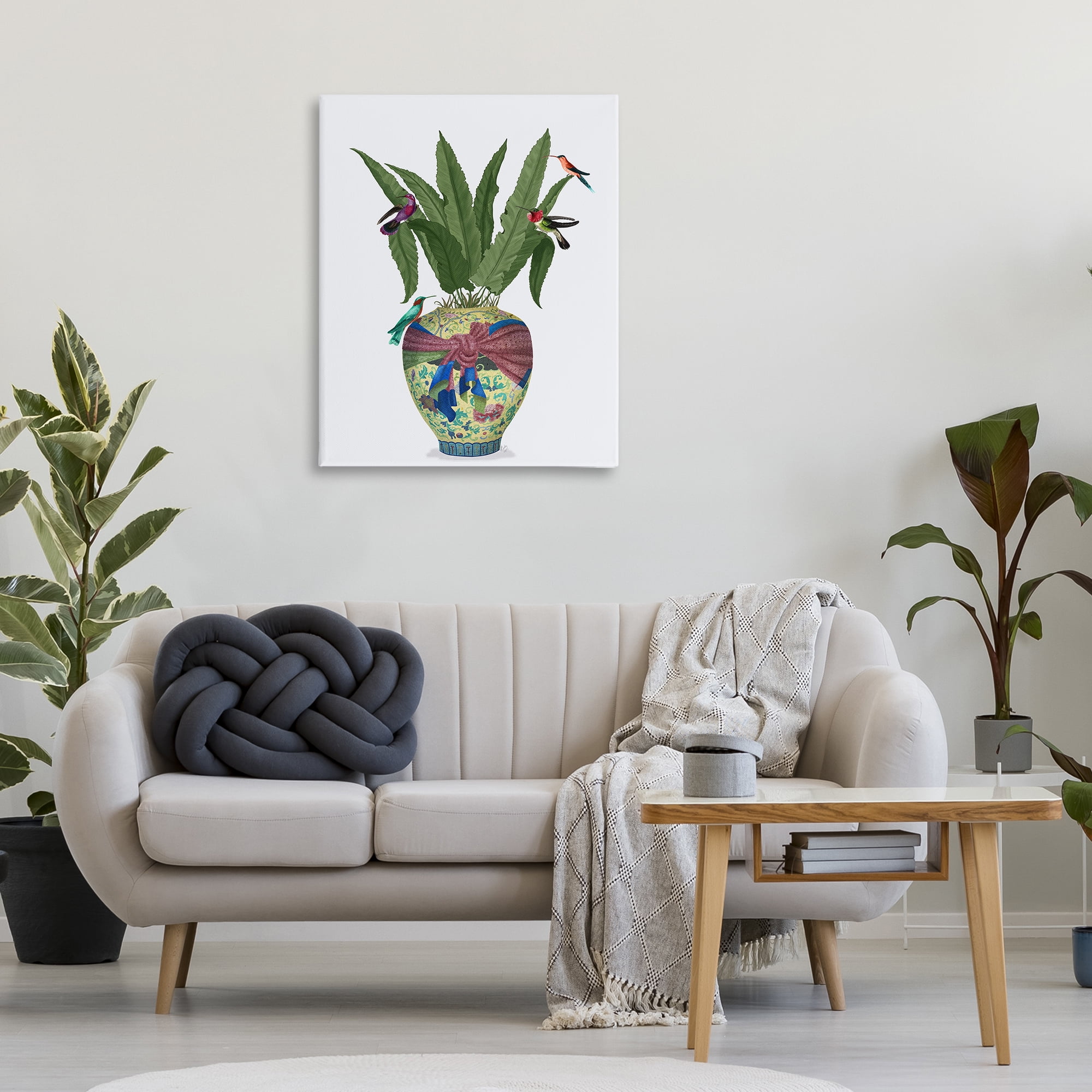 Stupell Industries Traditional Birds on Planter Botanical & Floral Painting Gallery Wrapped Canvas Art Print Wall Art, 30 x 40