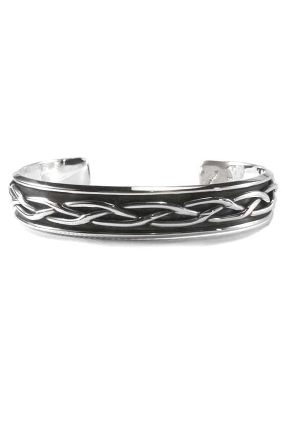 Braided Design Men's Cuff Bracelet Heavy Weight Antiqued Sterling Silver