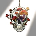 thumbnail image 3 of Lotusprinthandmade Skull with Mushroom Graphic Custom Shape Window Hanging Suncatcher 6in, skull and mushroom stained glass, mushroom skull window hanging, 3 of 6