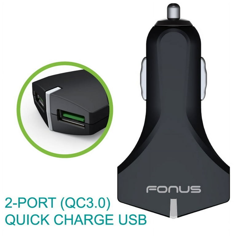 Black Leather Case w Adaptive Fast 36W 2-Port USB Car Charger Y3E