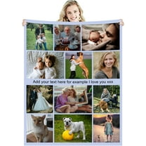 Personalised Customized Photo Fleece Blanket Throw Custom with Picture Text Birthday Wedding Gift for Adult Baby Boy Girl Men Women Mum Dad Family Friend (Large 39''×59''(100x150cm),12 Photos)