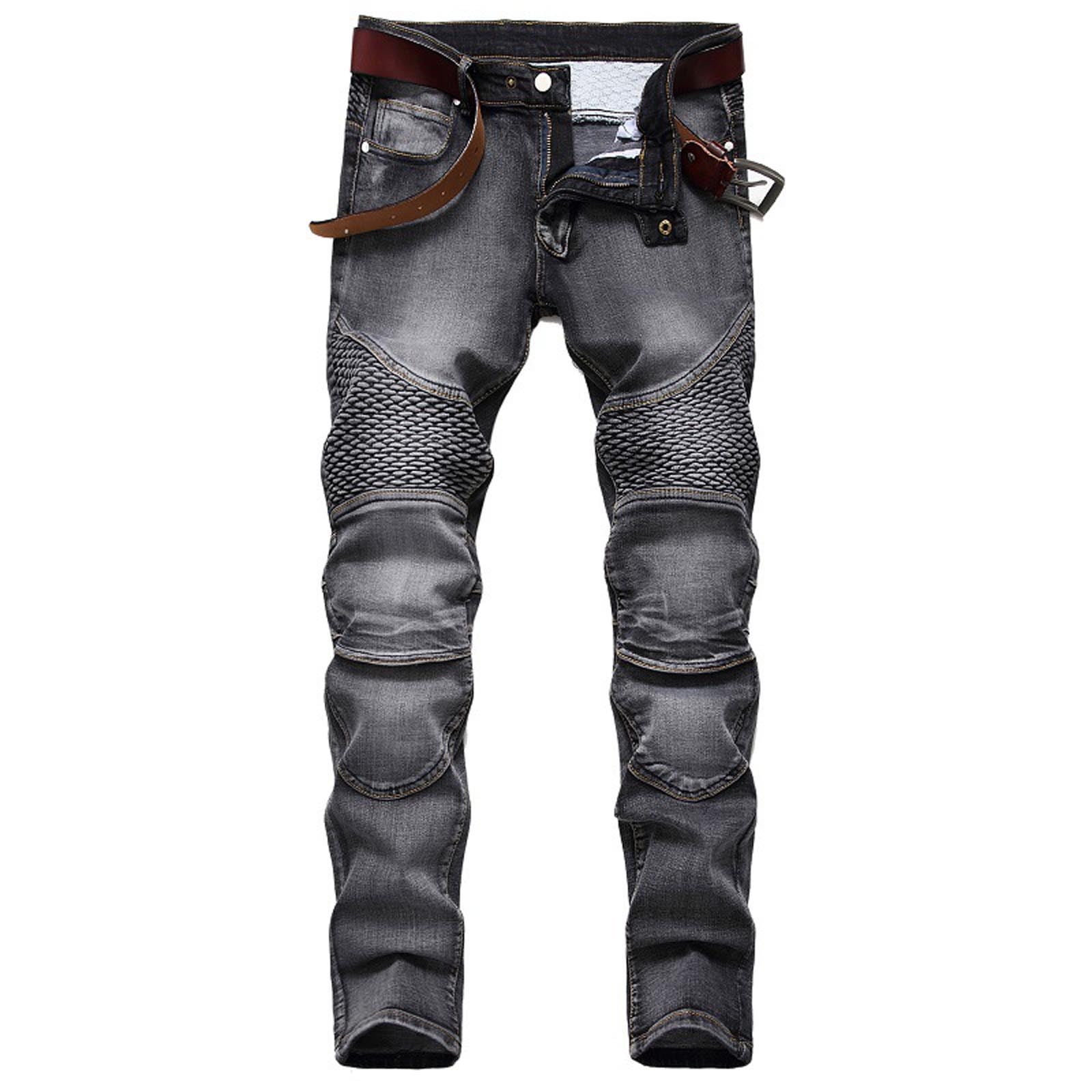 Hvyesh Mens Distressed Biker Slim Jeans Stretched Ripped Denim
