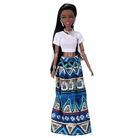 A-Waroom 12 Inch African American Black Doll with Long Hair – Moveable Joint Toy Doll for Girls, Educational Pretend Play Baby Doll Toy Gift