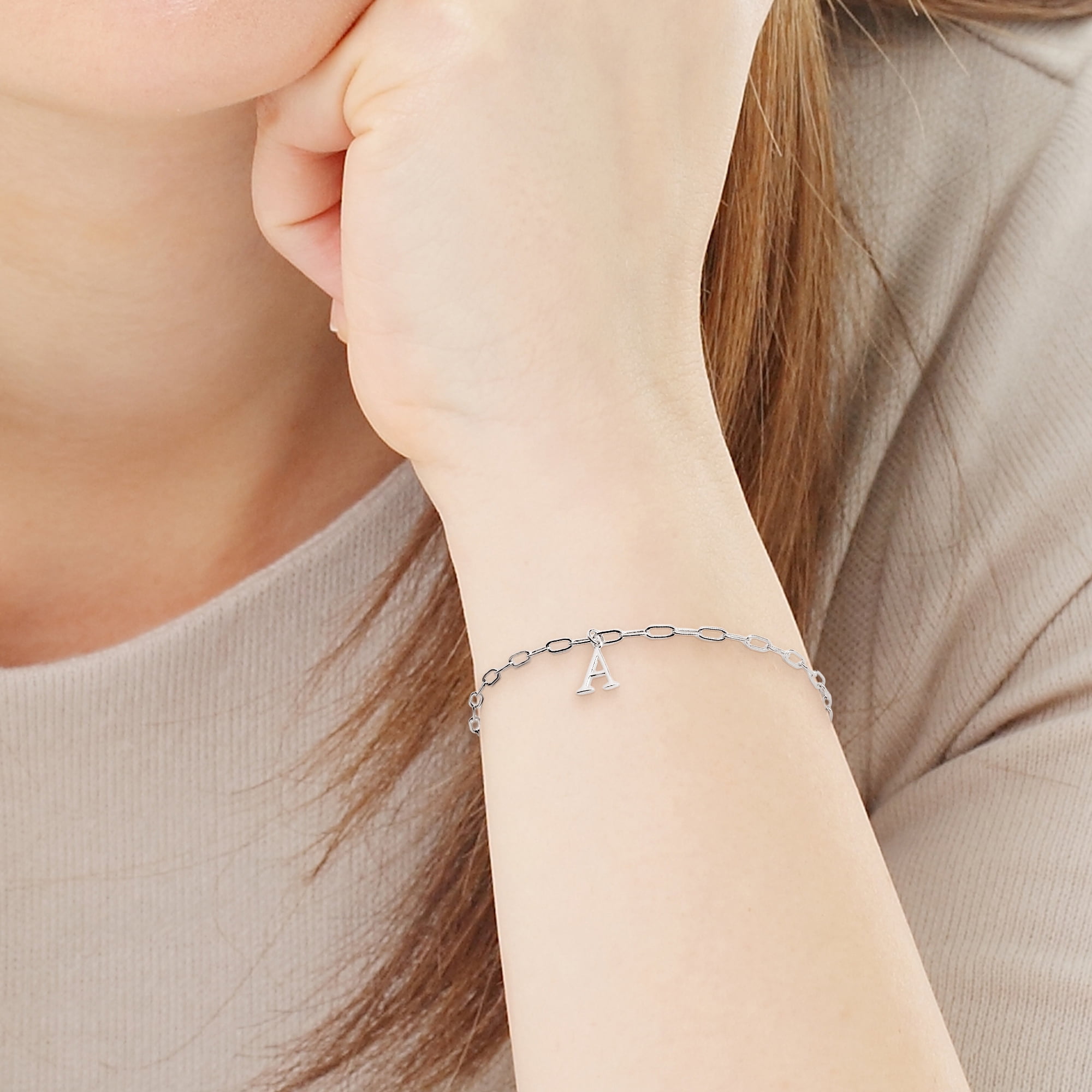 Personalized Planet Women's Initial Charm Paperclip Chain Bracelet