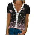 thumbnail image 1 of Women Lace Trim Fashion Tops Short Sleeve T Shirts Summer Dressy Casual Floral Print V Neck Graphic Tee Blouses (XX-Large, Red), 1 of 4
