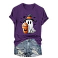 thumbnail image 2 of JOANKDMI Witch Ghost Halloween Shirts for Women Short Sleeve Pumpkin Spice Latte Graphic Tees Casual Fall Autumn Crewneck T-Shirt Novelty Holiday Party Tops, 2 of 6
