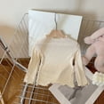 thumbnail image 3 of LYHao Girls Solid Color Collar Long Sleeve Blouse Ruffle Trim Layering Tee Shirt For Toddler And Kids Fashion Top Sizes 2-3 Years(Beige), 3 of 7