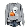 thumbnail image 2 of CLOISE Halloween Sweatshirts Women Fashion Ghost Print Pullover Sweatshirts Fall Long Sleeve Crew Neck Hoodies Shirts Casual Blouses Holiday Gift Clothes Gray XL Spooky, 2 of 5