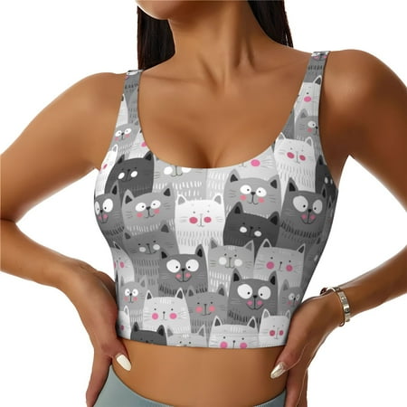 Jgfou Cats Group Print Womens Sports Bra - Padded Workout Sports Bras Crop Tank Top