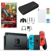 Nintendo Switch in Neon with Hyrule Warriors: Age of Calamity and Accessories