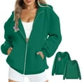 thumbnail image 2 of YDFCWXW Womens Zip Up Hoodies Casual Long Sleeve Hoodie Jacket Oversized Lightweight Pullover Sweatshirts Tops with Pocket Dark Green, L, 2 of 4