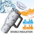 thumbnail image 5 of 40oz Pioneer Flower Floral Print Pattern Insulated Tumbler with Handle, BPA-Free Leak Proof Lid and Straws, Double Wall Vacuum, Hot 12h/Cold 34h, 5 of 6