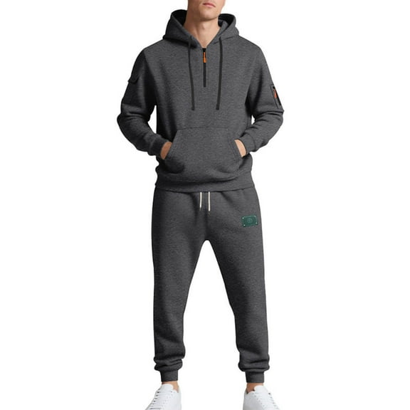 Men's Big & Tall Tactical Sweatsuit 2-Piece Set Half-Zip Hoodie & Cargo Joggers Weather-Resistant Fleece Tracksuit, Long Sleeve Sweatshirt with Pockets for Men