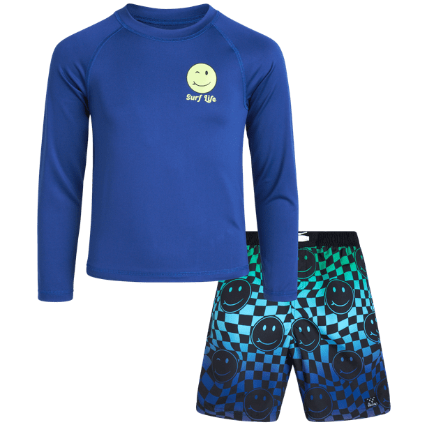 Big Chill Boys' Rash Guard Set 2 Piece UPF 50+ Swim Trunks and Long Sleeve Swim Shirt (414
