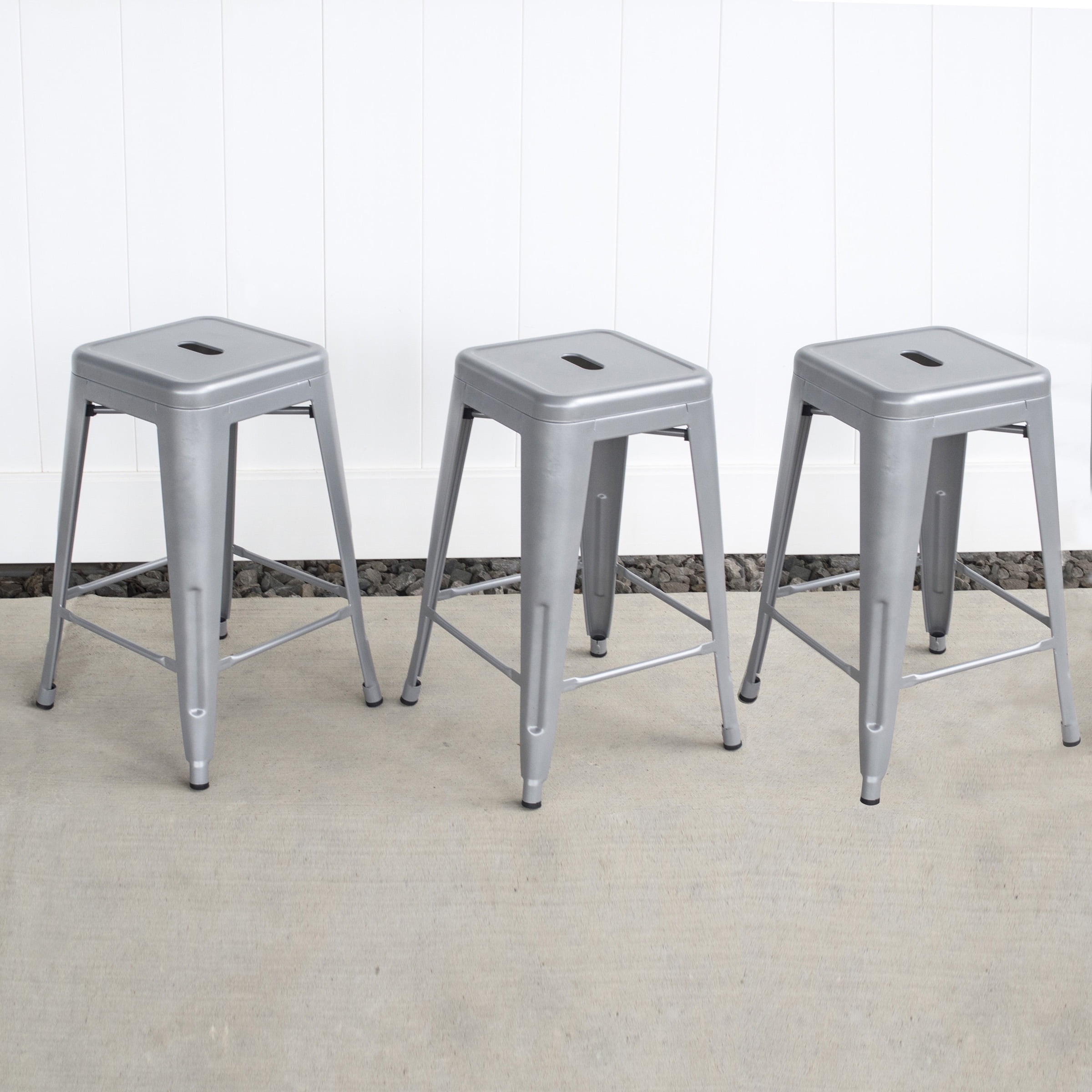 AmeriHome 3 Piece Silver Finish 24-inch Metal Backless Bar Stools