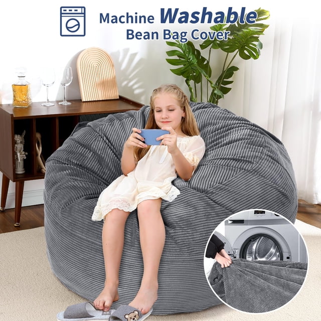 AKDSteel Large Bean Bag Chair With Filling, Convertible 2-In-1 Sofa Bed For Adults With Washable Corduroy Cover