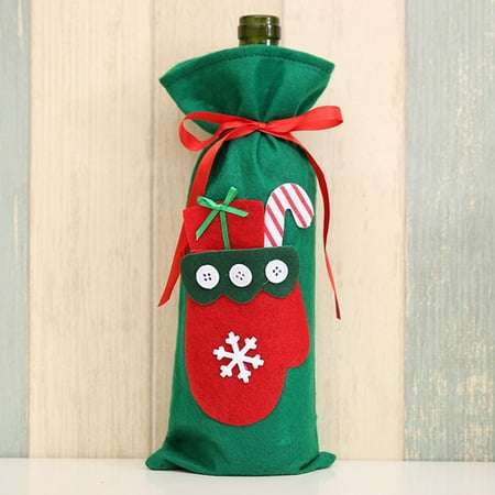 

KEVCHE Red Wine Bottle Cover Bags Decoration Home Party Santa Claus Christmas Green
