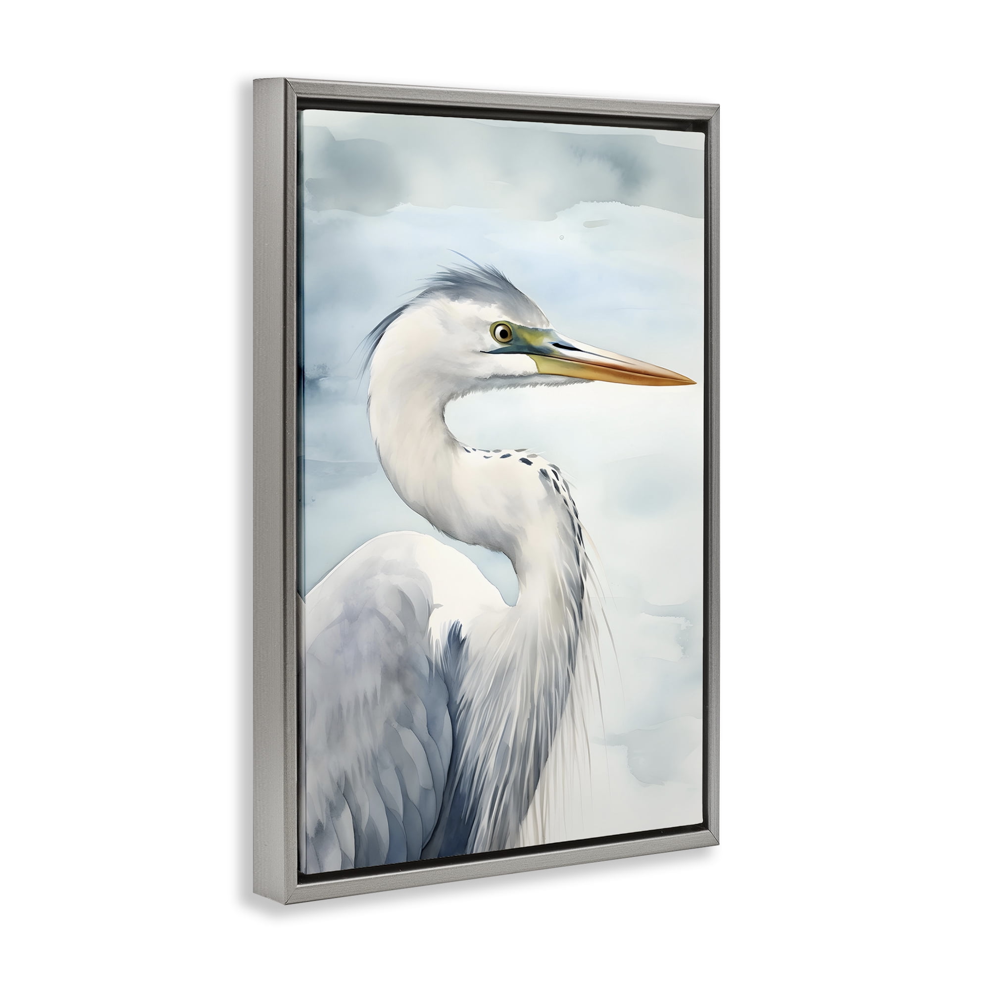 Stupell Industries Serene Beach Bird Animals & Insects Painting Gray Floater Framed Canvas Art Print Wall Art, 21 x 31