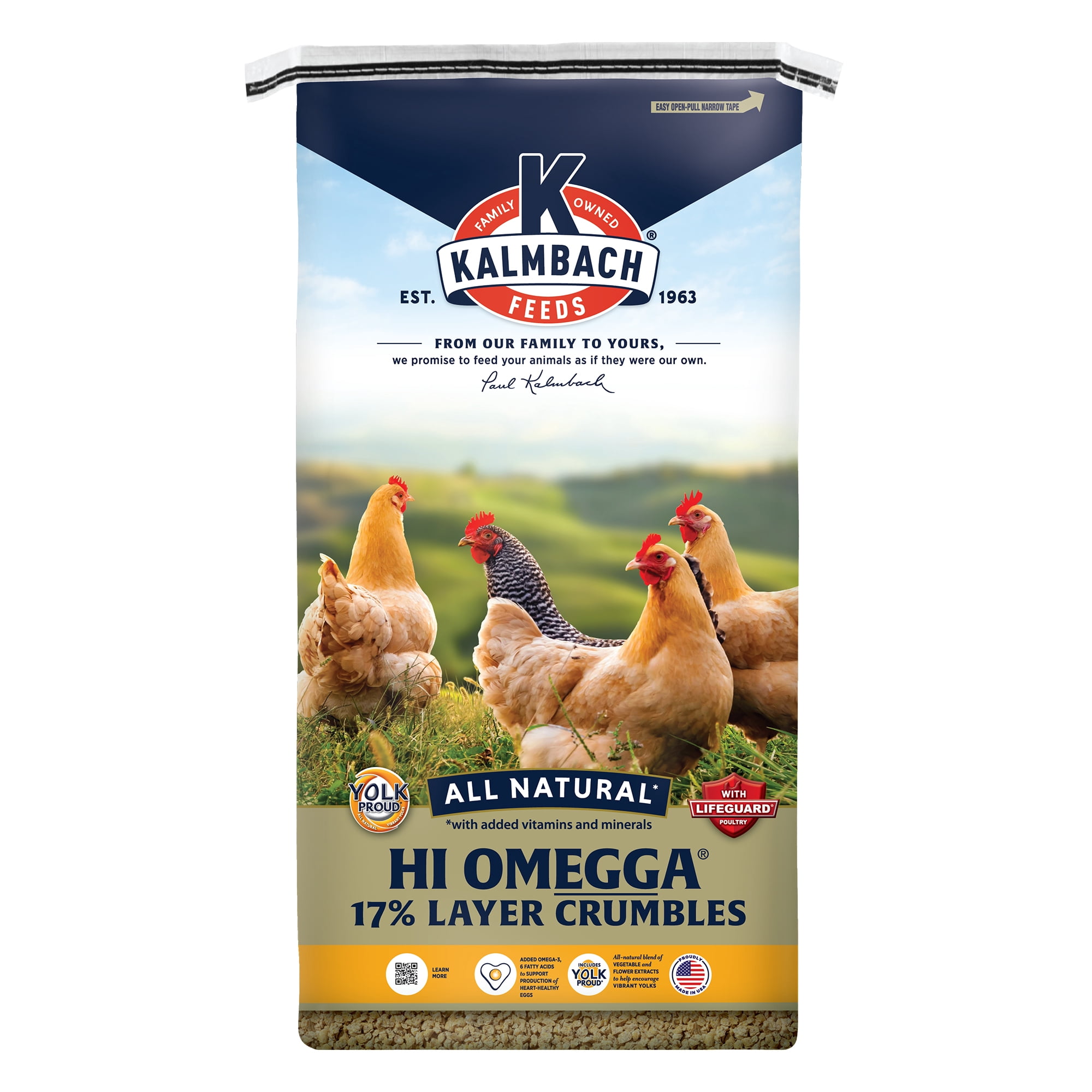 Kalmbach Feeds 17% Layer All Natural Hi Omega Layer Feed for Poultry, 50 lb bag