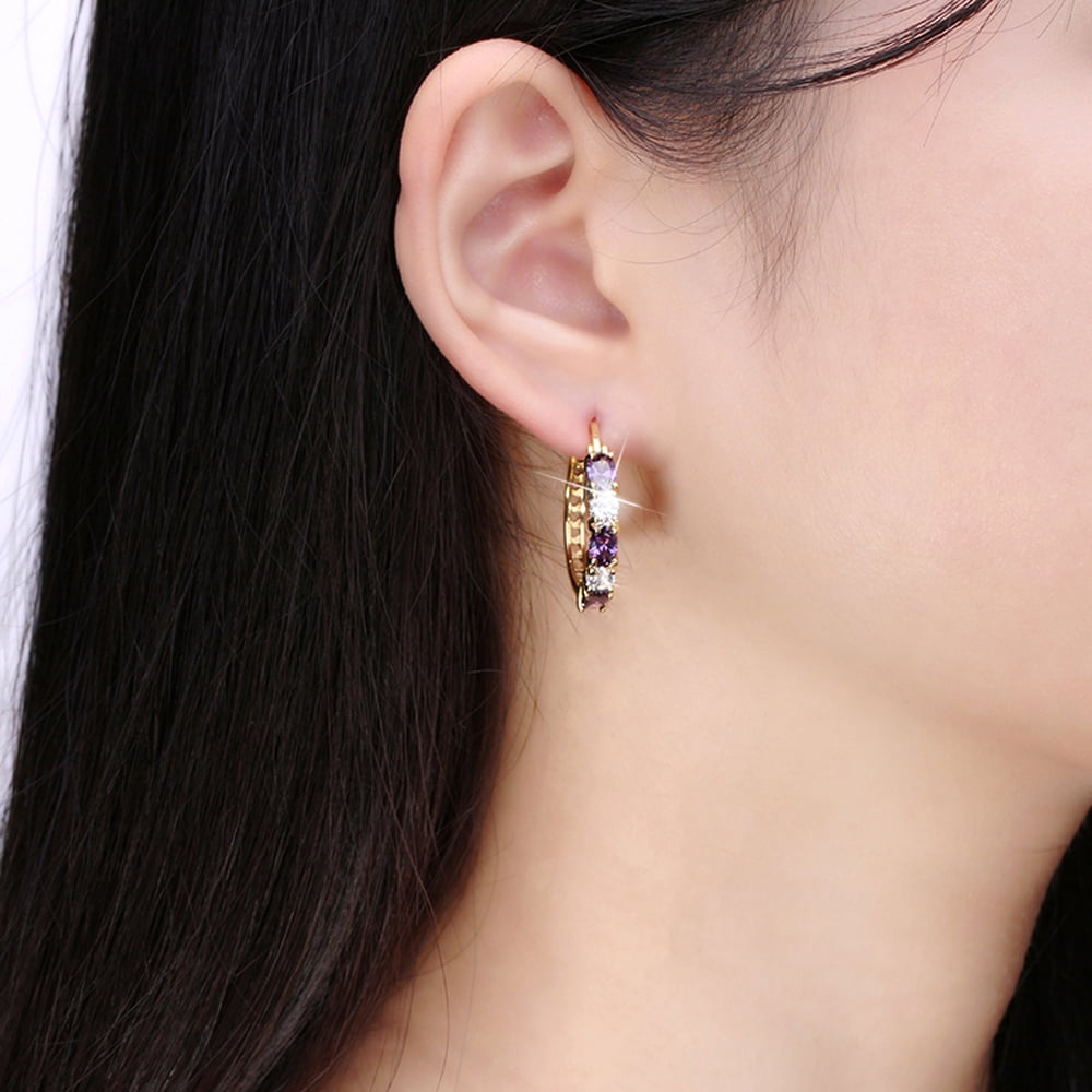 Hoop Earrings for Women Purple Cubic Zirconia White Gold Plated Ginger Lyne Collection