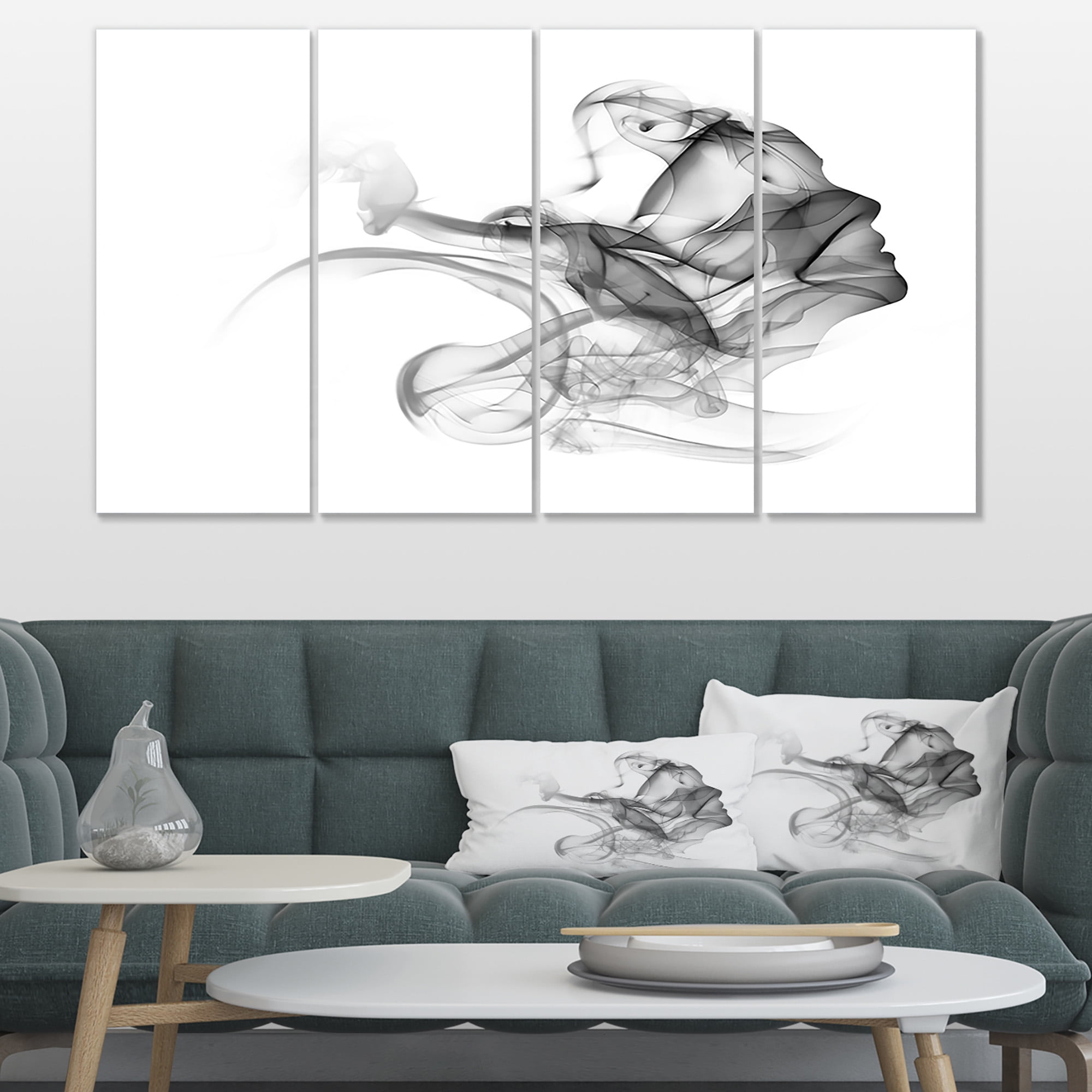 Designart 'Woman and Smoke Double Exposure ' Portrait Canvas Art Print