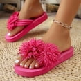 thumbnail image 6 of BRICH Flip Flops for Women Flower Dressy Wedges Platform Flat Sandals Open Toe Summer Beach Slides Comfortable Outdoor Boho Shoes Hot Pink 8, 6 of 8