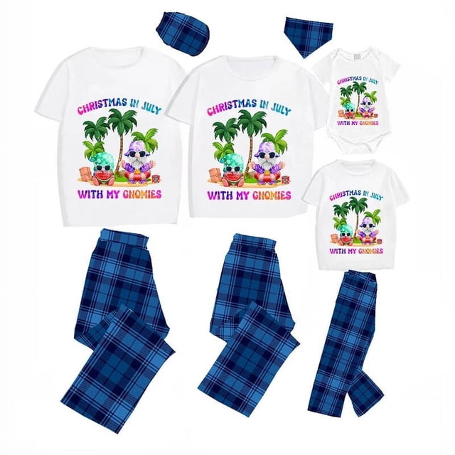 Pijamas familiares navideños a juego, conjuntos de pijamas blancos con My Gnomies, en julio