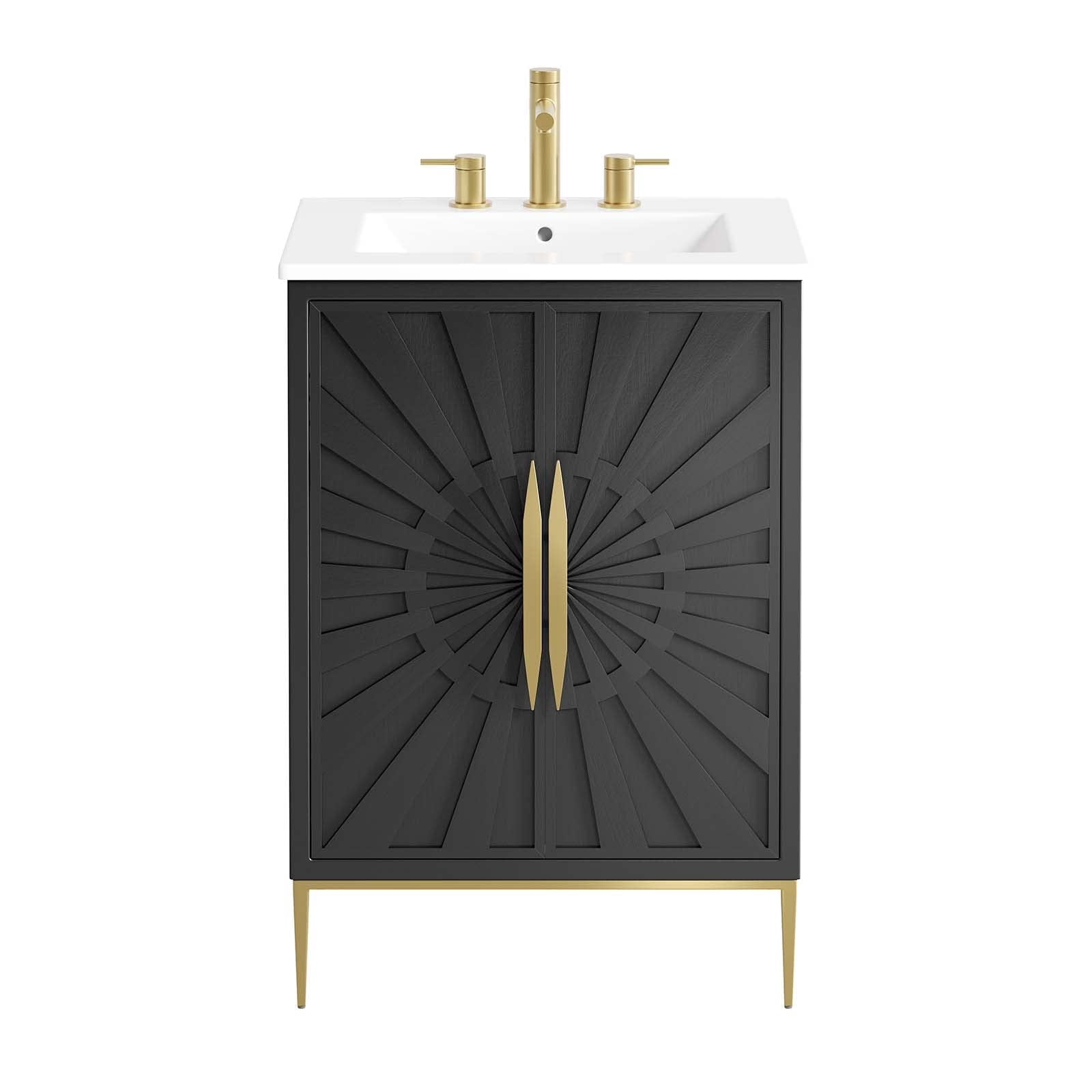 Modway Awaken 24" Solid Wood and MDF Bathroom Vanity in White/Black