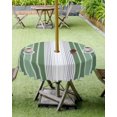 thumbnail image 4 of Sage Green Outdoor Round Tablecloth with Umbrella Hole 60inch Waterproof Tablecloth Zippered Patio Table Cloth, Striped Spring Wrinkle-Free Decorative Table Cover for Picnic Dining, 4 of 6